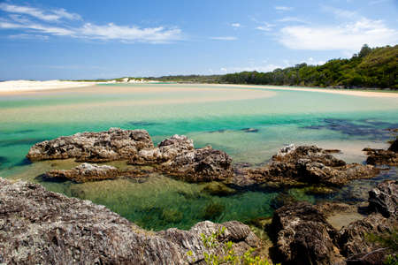 beach water and rocks at Sawtell, New South Wales, Australiaの写真素材