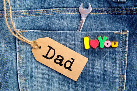 I Love You Dad on blue Denim background with tagの写真素材