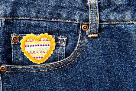Heart on pocket - blue Denim jeansの写真素材