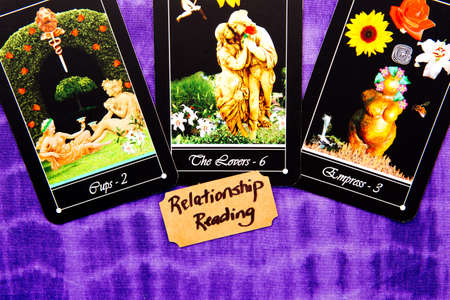 Tarot Relationship readings with deck of Tarot cardsの写真素材