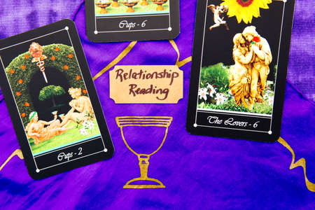 Tarot Relationship readings with deck of Tarot cardsの写真素材