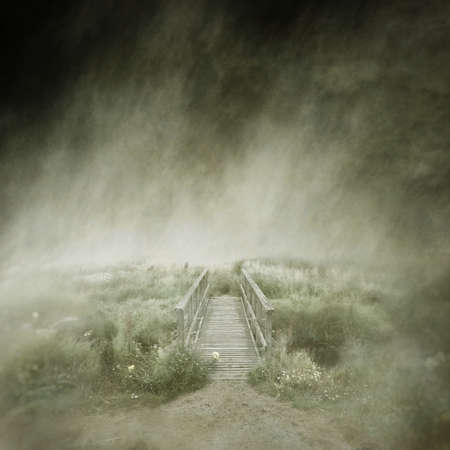 Deserted Wooden Footbridgeの写真素材