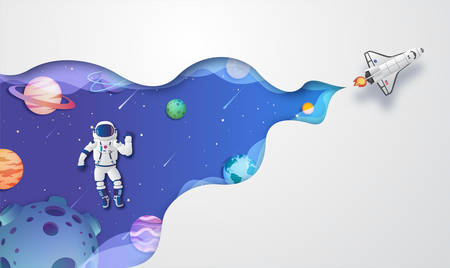 Paper art of Space shutter carrying astronauts to explore spaceのイラスト素材