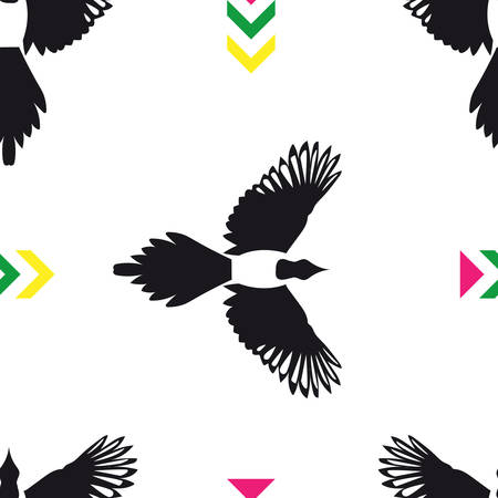Seamless pattern with flying magpie