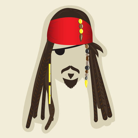 Vector pirate elements for photo booth or collage. Face symbol of a pirate with dreadlocks, bandana, mustaches, small beard, eye patch. Jack the Sparrow styled illustration with blanked out face for taking picturesのイラスト素材