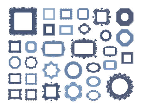 Mega set of decorative photo frames for your design organized as gallery wall.Different shapes: square, rectangle, round, oval, star, flower, octagon.Vector illustration.Big pack of 32 design elementsのイラスト素材