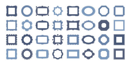 Mega set of decorative photo frames for your design. Different shapes: square, rectangle, round, oval, star, flower, octagon. Vector illustration. Big pack of 32 design elements.のイラスト素材