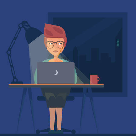 Freelancer working at night concept.のイラスト素材