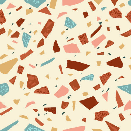 Terrazzo floor marble seamless hand crafted pattern. Traditional venetian material.Granite and quartz rocks and sprinkles mixed on polished surface.Abstract vector background for architecture designsのイラスト素材