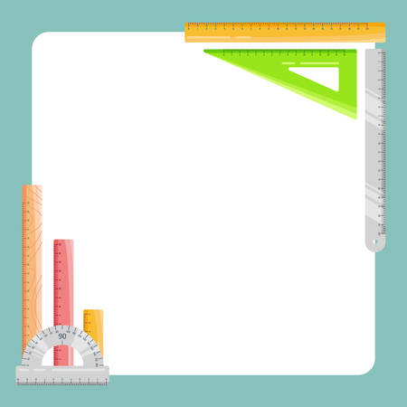 Back to school background with various kinds of rulers and place for the text. Flyer or announcement design template. Vector illustration.のイラスト素材