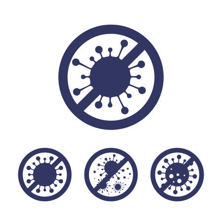Set of warning signs about corona virus spread. Covid infection in the air, airborne transmission, coronavirus contamination. Vector illustration, monochrome flat style.のイラスト素材