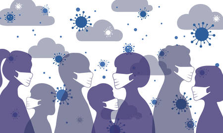 Concept of coronavirus quarantine and mask protection. Covid infection in the air, airborne...