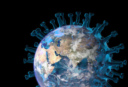 Amazing illustration of Covid-19 virus, coronavirus, virus floating in a cellular environment. 3D rendering of virus. Background with virus.の写真素材