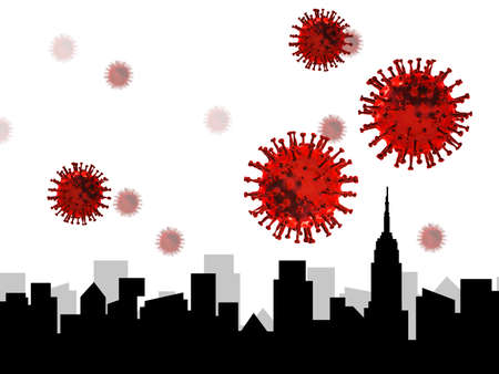 Corona in the city. Amazing illustration of Covid-19 virus, coronavirus.の写真素材