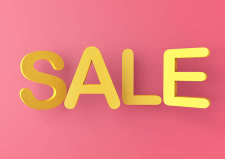 Sale banner. 3d rendered illustration, yellow text on the pink background.