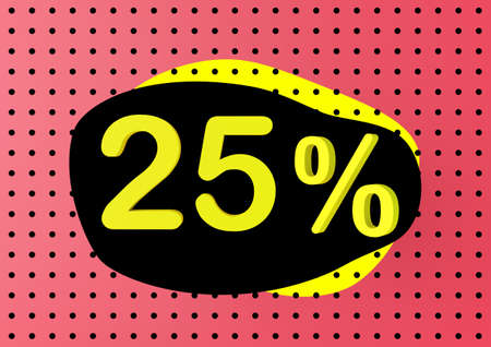 Sale banner, special offer, 25 percent discount. 3d rendered illustration, yellow text on the pink background.の写真素材