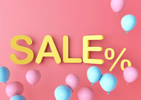 Sale banner. 3d rendered illustration. Sale poster with cute balloons on the pink background.の写真素材