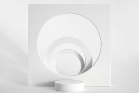 White podium on the white background, simple geometric forms. Podium for product, cosmetic...