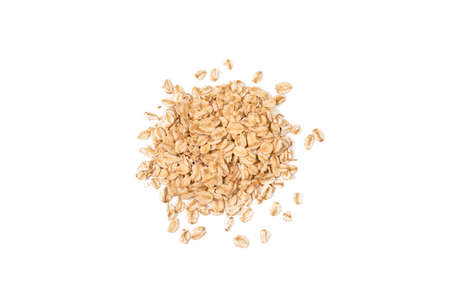 Pile of oat flakes isolated on white background. Healthy food. Top view.の写真素材