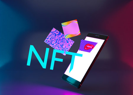 NFT, non-fungible token. Creation of digital, crypto art, sale on NFT marketplace. Selling games...