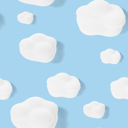 Seamless pattern with clouds on blue background. Cute background texture. Top view. Eye catching...