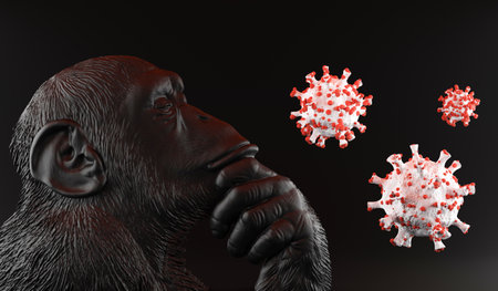 Illustration of monkeypox, infectious disease caused by the monkey pox virus. Multi-country outbreak, the new cases. Viral zoonotic disease, dangerous infection.の写真素材