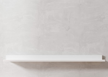 Empty white shelf and blank wall. Copy space for your object, product presentation. 3D rendering.の写真素材