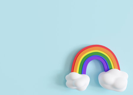 Rainbow with lgbt colors on blue background. Copy space for advertising text. LGBT community, include lesbians, gays, bisexuals and transgender people. Love. Diversity, homosexuality. 3D render.の写真素材