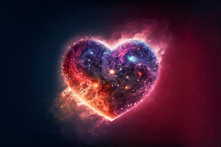 Heart with beautiful light, galaxy effect. Valentine's Day, love. Postcard, greeting card design. Generative AIの素材