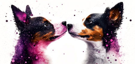 Two dogs are kissing. Watercolor effect. Valentine's Day, love. Couple, relationship. Postcard, greeting card design. Generative AIの素材