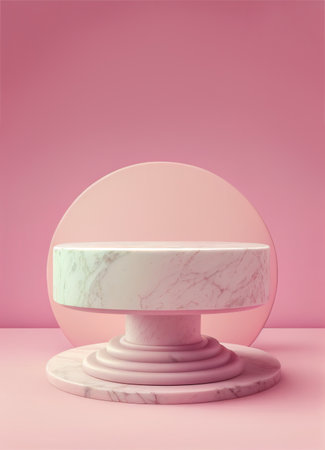 Pink product presentation mockup. Marble podium with copy space. Stage, display, showroom. Empty scene. Generative AIの素材