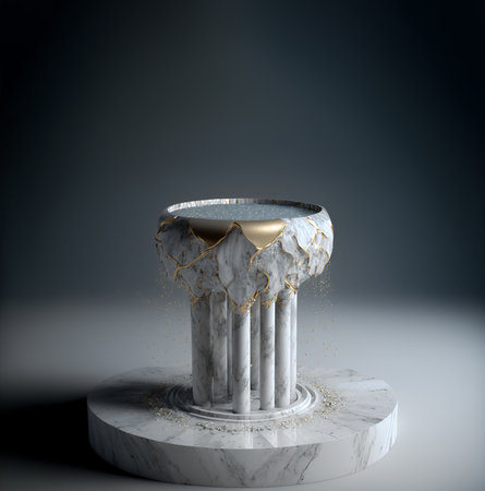 Product presentation mockup. White marble podium with copy space. Stage, display, showroom. Empty scene. Generative AIの素材