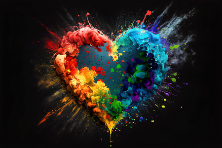 Colorful heart explosion. Rainbow colors. Diversity, tolerance, inclusion concept. Different and unique to be. love Generative AIの素材