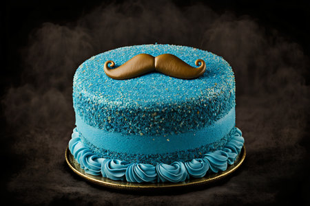 Blue cake with a mustache. International Men's Day, Father's Day celebration. Generative AIの素材