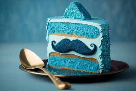 Blue cake with a mustache. International Men's Day, Father's Day celebration. Generative AIの素材