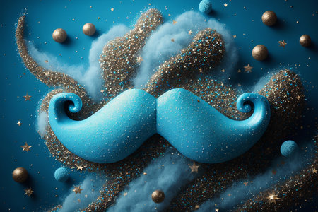 Blue abstract illustration with a mustache. International Men's Day, Father's Day. Generative AIの素材