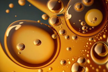 Beautiful abstract background. Golden liquid. Macro honey bubbles. Generative AIの素材