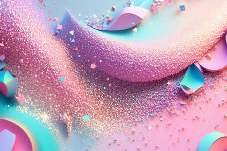 Beautiful abstract background with glitter. Vivid, holographic colors. Iridescent backdrop. Trendy design. Generative AIの素材