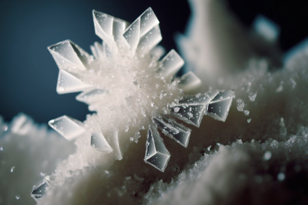 Beautiful abstract background with white crystals. Mysterious gemstones, minerals. Magic crystal cluster. Close up view. Generative AIの素材