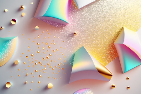 Beautiful abstract background with glitter. Vivid, holographic colors. Iridescent backdrop. Trendy design. Generative AIの素材
