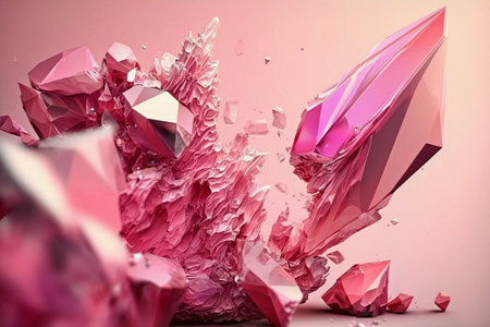 Beautiful abstract background with pink crystals. Mysterious gemstones, minerals. Magic crystal cluster. Close up view. Generative AIの素材