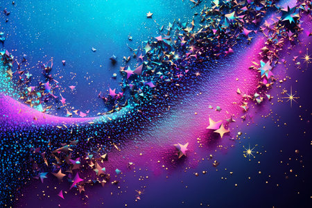 Beautiful abstract background with glitter. Vivid, holographic colors. Iridescent backdrop. Trendy design. Generative AIの素材