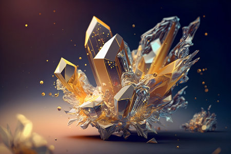 Beautiful abstract background with crystals. Mysterious gemstones, minerals. Magic crystal cluster. Close up view. Generative AIの素材