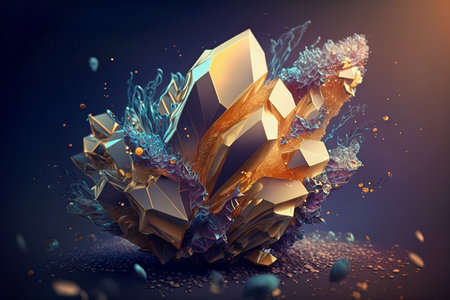 Beautiful abstract background with crystals. Mysterious gemstones, minerals. Magic crystal cluster. Close up view. Generative AIの素材