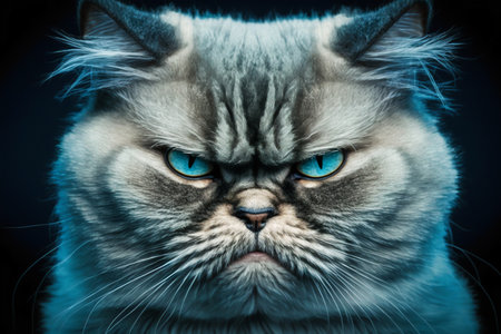 Cat having bad mood. Angry pet. Bad emotions, anger, dissatisfaction with life, negative facial expression. Bad day, misfortune concept. Generative AIの素材