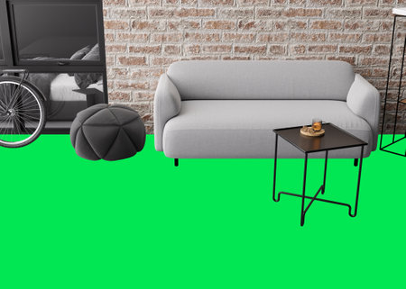 Floor covering presentation mock up. Chroma Key, easy cut out and paste your texture. Copy space for carpet, laminate flooring, ceramic tiles, parquet, pvc, vinyl. Floor mockup, show, display. 3D.の写真素材