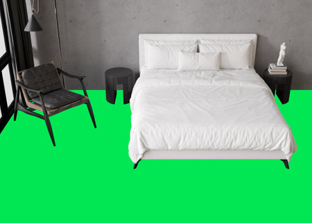 Floor covering presentation mock up. Chroma Key, easy cut out and paste your texture. Copy space for carpet, laminate flooring, ceramic tiles, parquet, pvc, vinyl. Floor mockup, show, display. 3D.の写真素材