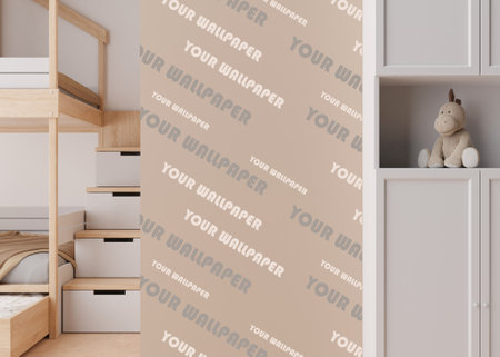 Wallpaper presentation mock up. Modern kids room with copy space for wallpaper design, wall panels,...