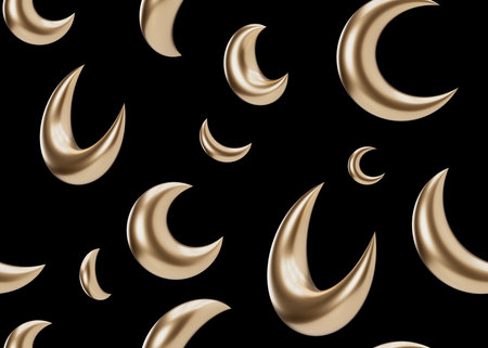 Seamless pattern with golden 3D moons on black background. Applicable for fabric print, textile,...