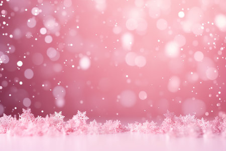 Pink Christmas background with snowflakes and empty space. Copy space for your text. Merry Xmas, Happy New Year. Festive backdrop. Generative AI.の素材